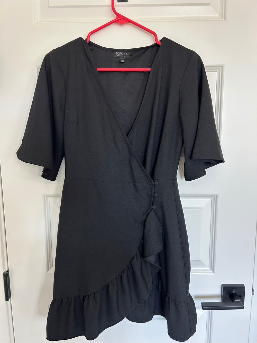 Topshop Black Ruffle Wrap Mini Dress